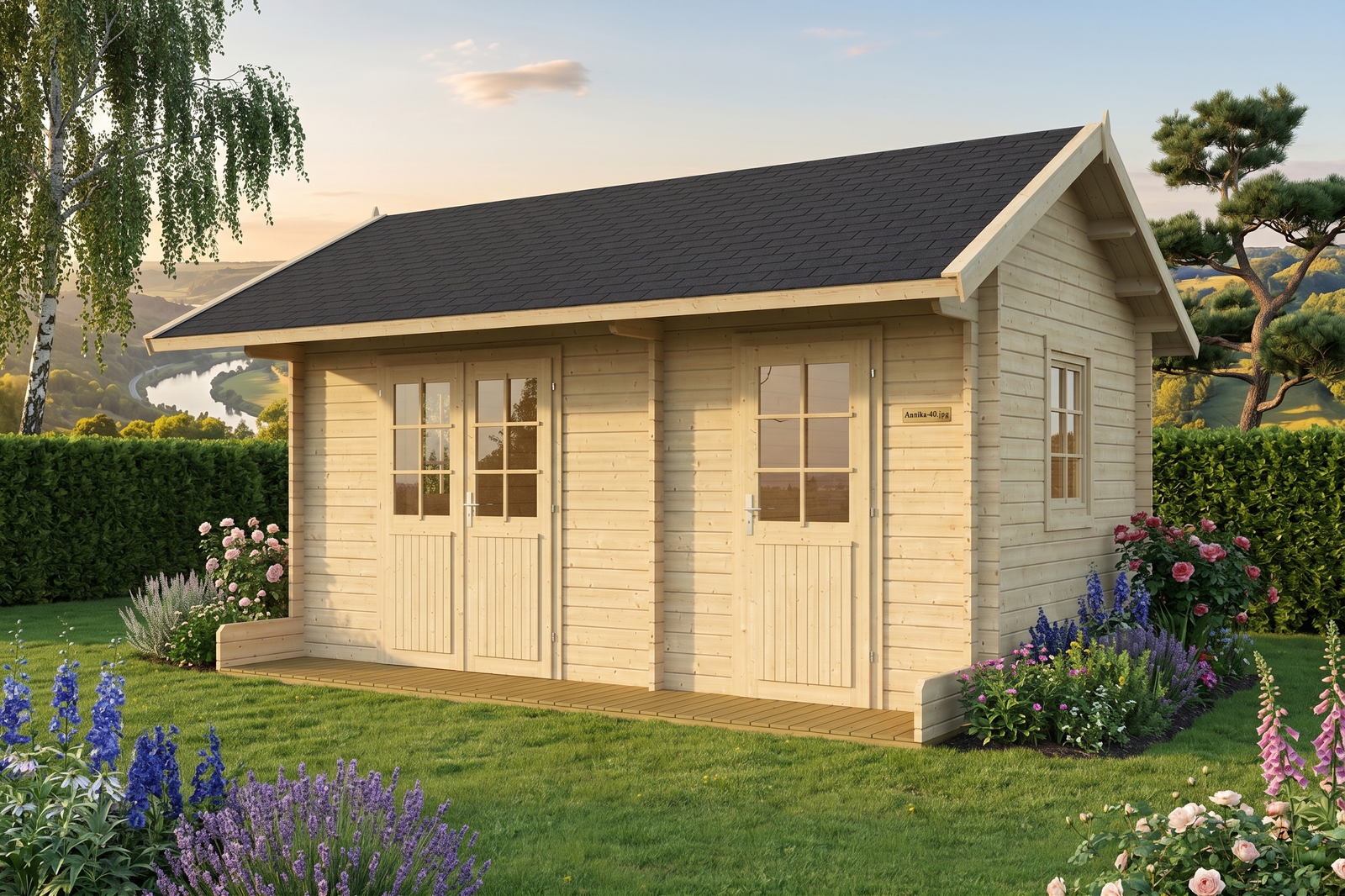 Cedarview 1.6 in (40 mm) Two-Room Garden House Kit - 144 sq. ft. (13.4 m2) + 37 sq. ft. (3.4 m2) Terrace - Image 2