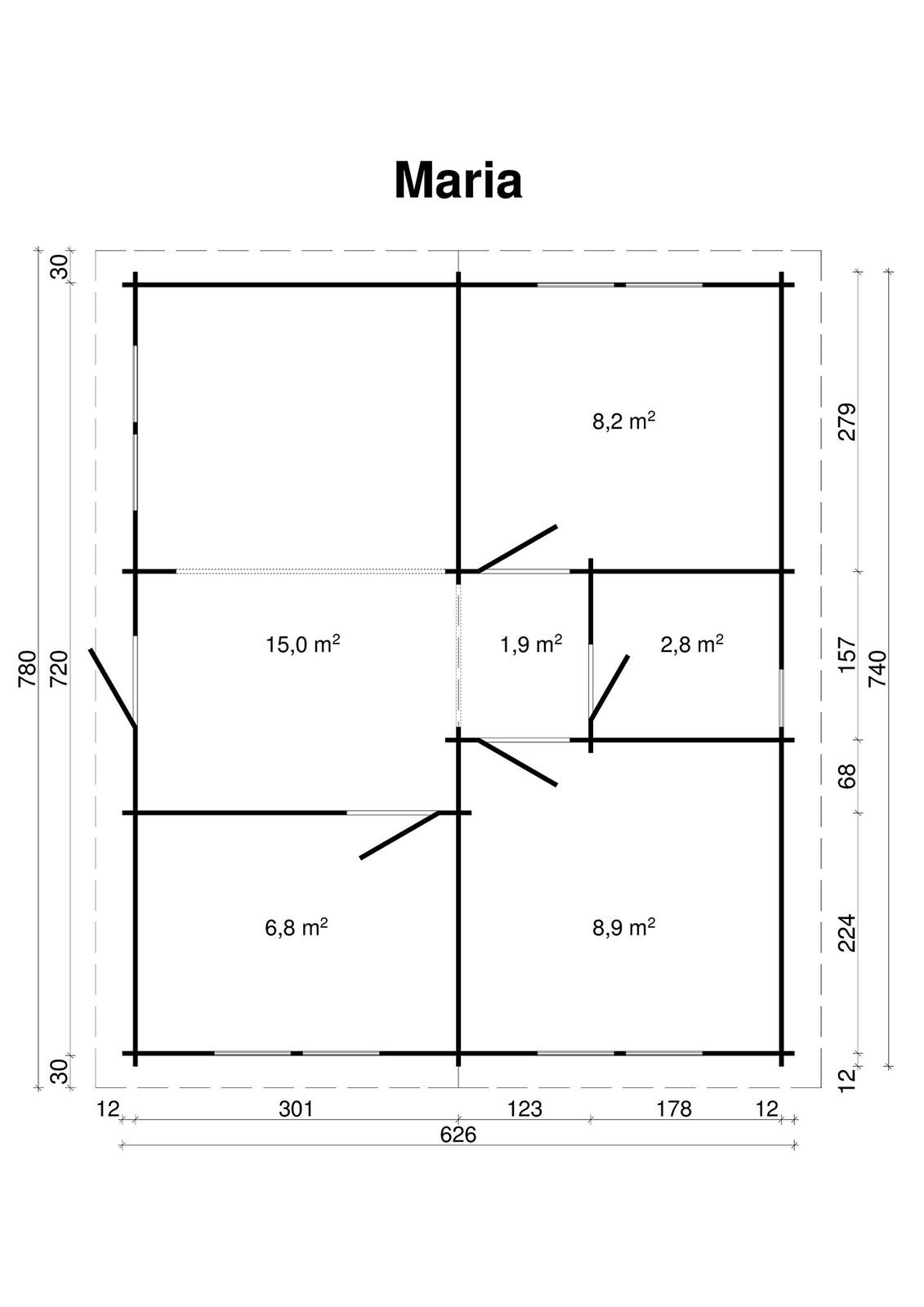 Northbrook 2.8 in (70 mm) Log Home Kit - 469 sq. ft. (43.6 m2) - Image 2