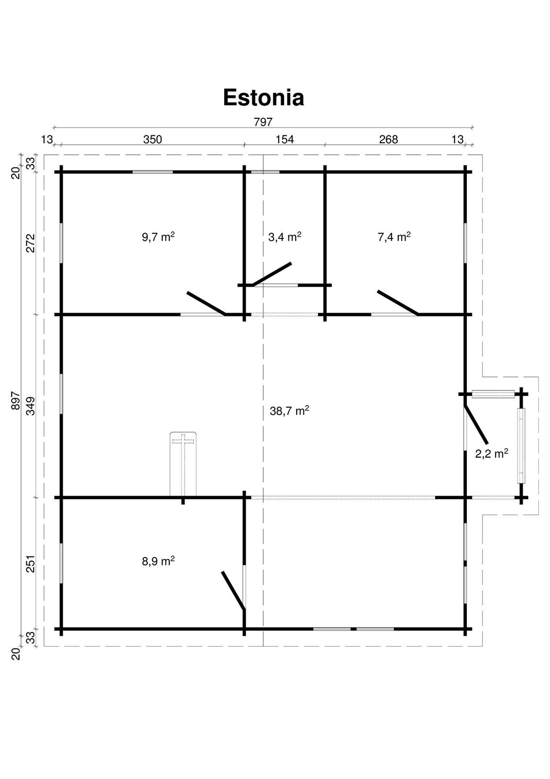 Ravenscroft 2.8 in (70 mm) Log Home Kit - 733 sq. ft. (68.1 m2) - Image 2