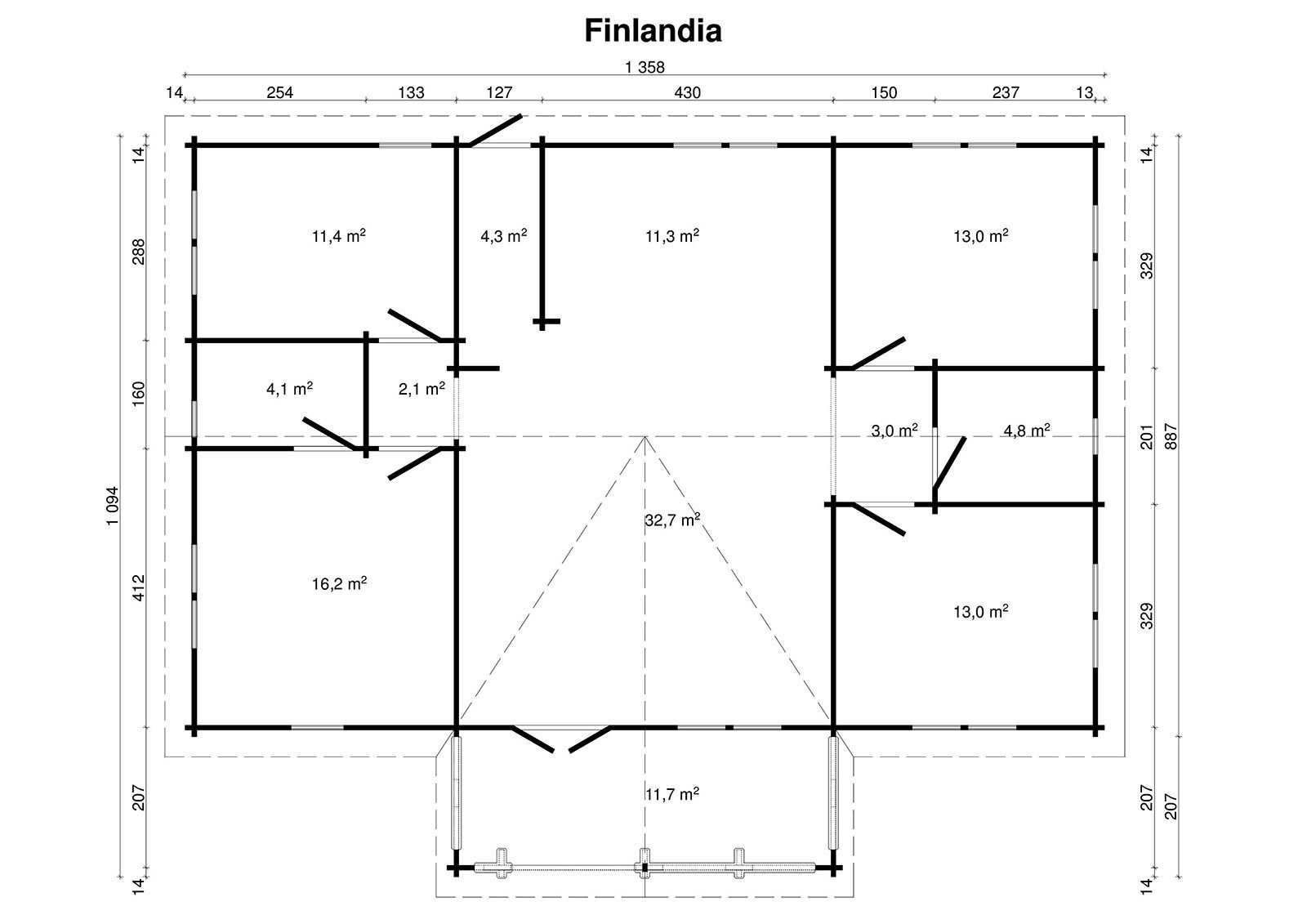 Sableridge 2.8 in (70 mm) Log Home Kit - 1578 sq. ft. (146.6 m2) - Image 2