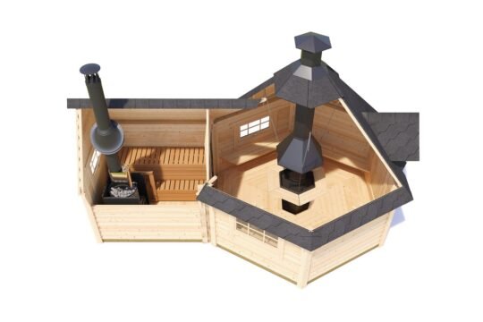 Waterloo Pine 1.7 in (44 mm) BBQ Grill Cabin Kit - 97 sq. ft. (9.0 m2)